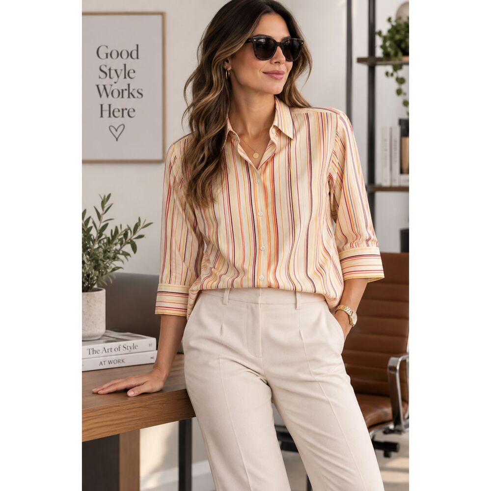 NWT J. Crew Women Multicolor Striped Button Down Shirt w/ 3/4 Sleeves in Size S